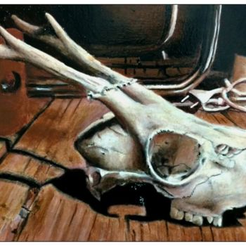 Painting titled "Animal Skull, 2" by Ramona Boehme (raboeart), Original Artwork, Oil