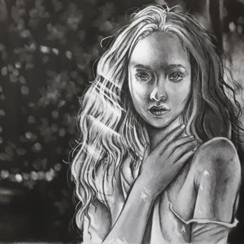 Drawing titled "jeune fille" by Elodie R, Original Artwork, Charcoal