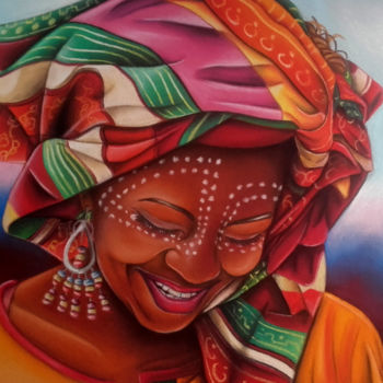 Pittura intitolato "africa woman" da Elodie R, Opera d'arte originale, Pastello