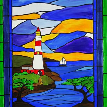 Malerei mit dem Titel "Nova Scotia Lightho…" von Rachel Olynuk, Original-Kunstwerk, Acryl