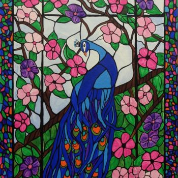 Картина под названием "Pretty Peacock" - Rachel Olynuk, Подлинное произведение искусства, Акрил