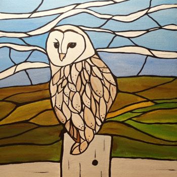 Malerei mit dem Titel "Little owl" von Rachel Olynuk, Original-Kunstwerk, Acryl