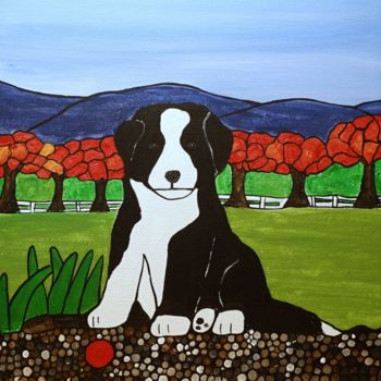 Painting titled "Border collie pup" by Rachel Olynuk, Original Artwork, Acrylic