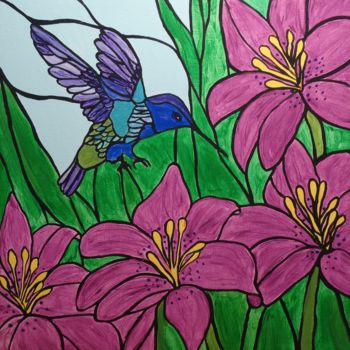 Painting titled "Hummingbird in the…" by Rachel Olynuk, Original Artwork, Acrylic