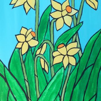 Painting titled "Yellow daffodils" by Rachel Olynuk, Original Artwork, Acrylic