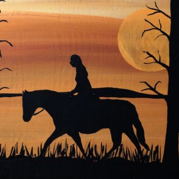 Painting titled "Silhouette rider on…" by Rachel Olynuk, Original Artwork, Acrylic