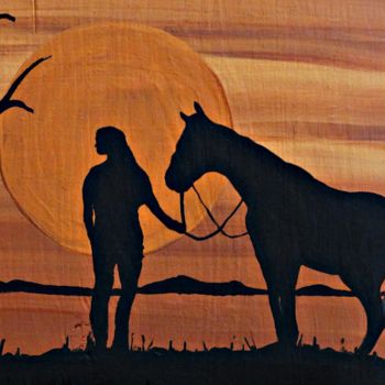 Painting titled "Silhouette cowgirl…" by Rachel Olynuk, Original Artwork, Acrylic