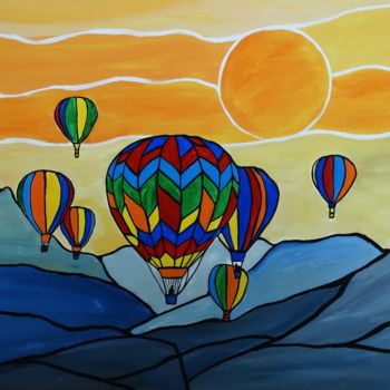 Painting titled "Hot Air Balloons" by Rachel Olynuk, Original Artwork, Acrylic