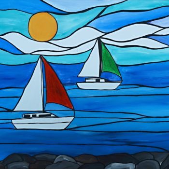 Painting titled "Sailboats on Saturd…" by Rachel Olynuk, Original Artwork, Acrylic