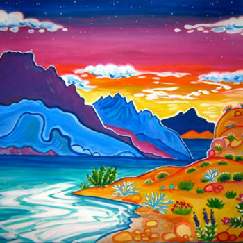 Painting titled "Lake Mojave Sunset" by Rachel Houseman, Original Artwork, Acrylic