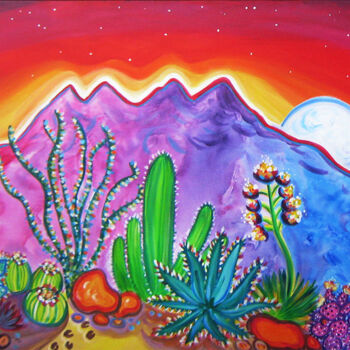Painting titled "Four Peaks Cactus G…" by Rachel Houseman, Original Artwork, Acrylic