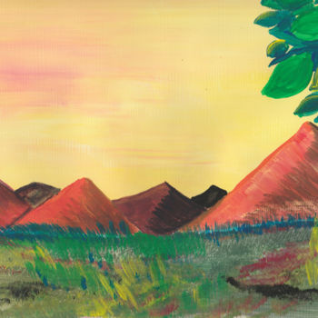 Картина под названием "Fantasy Mountain La…" - Rachel Jackson, Подлинное произведение искусства, Акрил