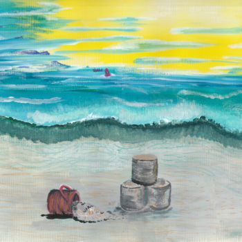 Painting titled "Lone Beach" by Rachel Jackson, Original Artwork, Acrylic