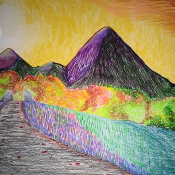 Drawing titled "Purple Hills" by Rachel Jackson, Original Artwork, Pencil