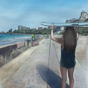 Картина под названием "Go surfing on the B…" - Rachel Loeffler, Подлинное произведение искусства, Акварель Установлен на Дер…
