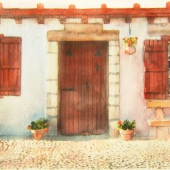 Malarstwo zatytułowany „Village d'Ustarritz1” autorstwa Rachel Loeffler, Oryginalna praca