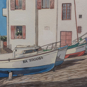 Pintura titulada "Le port de Guéthary" por Rachel Loeffler, Obra de arte original, Gouache