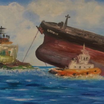 Painting titled "Tug boats" by Rachel Lo Hun, Original Artwork, Acrylic