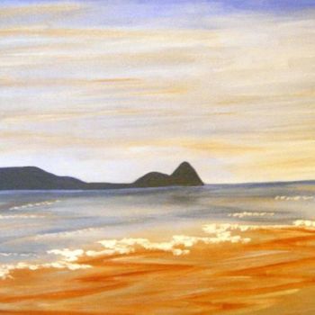 Painting titled "Worms head, Gower" by Rachel Hall, Original Artwork
