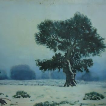 Peinture intitulée "neige et brouillard" par Rachid Menzer, Œuvre d'art originale