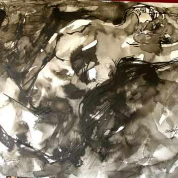Drawing titled "Moment intime" by Rachid Nabah, Original Artwork, Ink