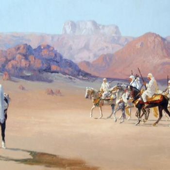 Painting titled "cavaliers arabes02" by Rachid Talbi, Original Artwork