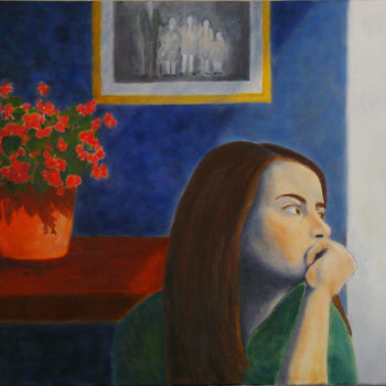 Painting titled "pensive.jpg" by Rachida Bey, Original Artwork, Oil