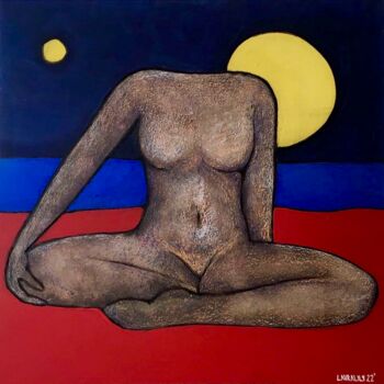 Painting titled "His moons" by Laura Lili Rácz, Original Artwork, Acrylic Mounted on Wood Panel
