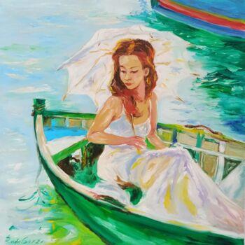Painting titled ""A walk on the lake…" by Rada Gor, Original Artwork, Oil