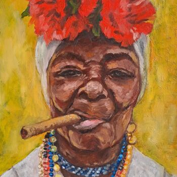 Painting titled "Afro Woman Smoking…" by Rada Gor, Original Artwork, Oil