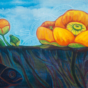 Painting titled "Nuphar lutea" by Radamira Radey, Original Artwork, Acrylic