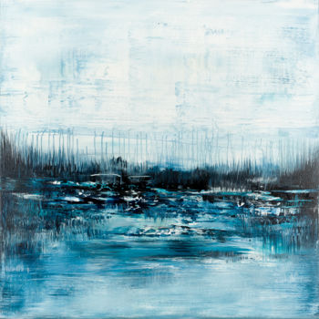 Painting titled "Blue abstract lands…" by Radek Smach, Original Artwork, Acrylic Mounted on Wood Stretcher frame
