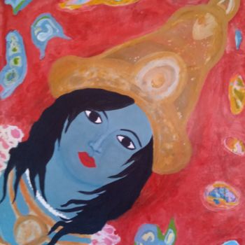 Картина под названием "Krsna no coração-Pi…" - Radharani, Подлинное произведение искусства, Акрил