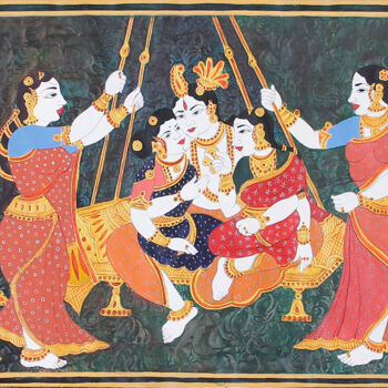 Картина под названием "“Krishna on swing”…" - Radhika G, Подлинное произведение искусства, Акрил