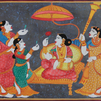 Картина под названием "“Rani enthroned fla…" - Radhika G, Подлинное произведение искусства, Акрил