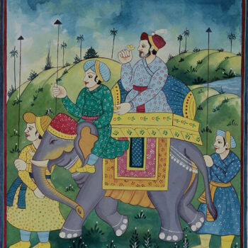Malarstwo zatytułowany „“Emperor riding ele…” autorstwa Radhika G, Oryginalna praca, Akwarela