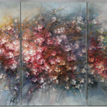 Malerei mit dem Titel "flowers triptych" von Radinka Gardinovacki, Original-Kunstwerk, Öl