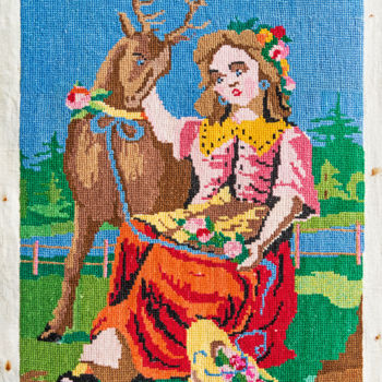 Текстильное искусство под названием "Cross-stitch. Girl…" - Art$Art, Подлинное произведение искусства, вышивка
