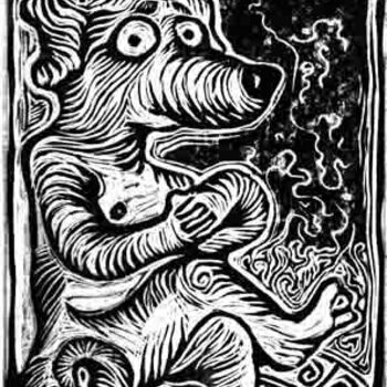 Dibujo titulada "green dog" por Gregory Radionov, Obra de arte original