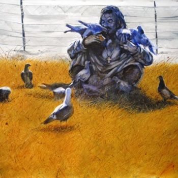 Schilderij getiteld "Rags & Feathers" door Gregory Radionov, Origineel Kunstwerk
