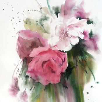 Malerei mit dem Titel "Original floral wat…" von Anna Radis (Anna Radis Art), Original-Kunstwerk, Aquarell