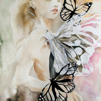 Painting titled "The butterfly effect" by Anna Radis (Anna Radis Art), Original Artwork, Watercolor