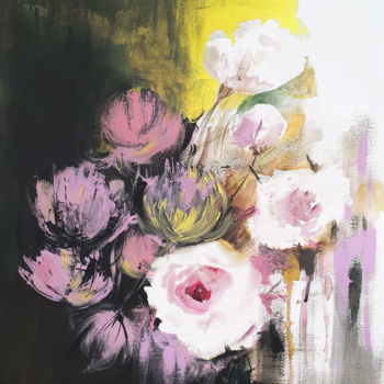 Malerei mit dem Titel "White roses" von Anna Radis (Anna Radis Art), Original-Kunstwerk, Acryl