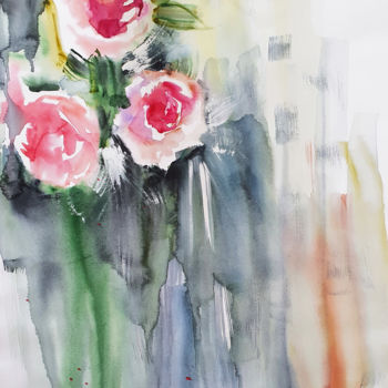 Malerei mit dem Titel "Smell of roses" von Anna Radis (Anna Radis Art), Original-Kunstwerk, Aquarell