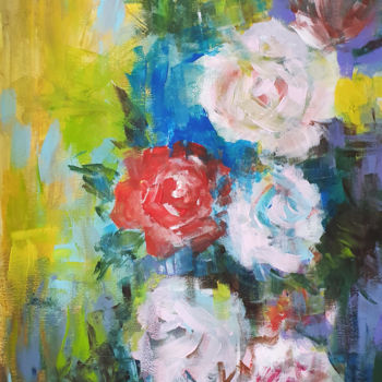 Painting titled "Pampered roses" by Anna Radis (Anna Radis Art), Original Artwork, Acrylic