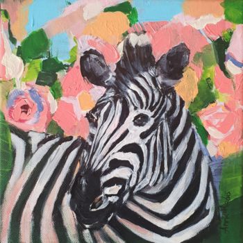 Картина под названием "Zebra in the garden" - Anna Radis (Anna Radis Art), Подлинное произведение искусства, Акрил