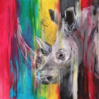 Painting titled "Rhino" by Anna Radis (Anna Radis Art), Original Artwork, Acrylic