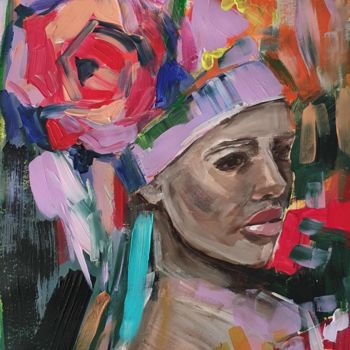 Painting titled "Cuban woman portrait" by Anna Radis (Anna Radis Art), Original Artwork, Acrylic