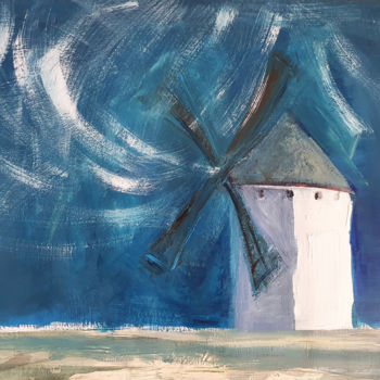 Malerei mit dem Titel "Old windmill" von Anna Radis (Anna Radis Art), Original-Kunstwerk, Acryl