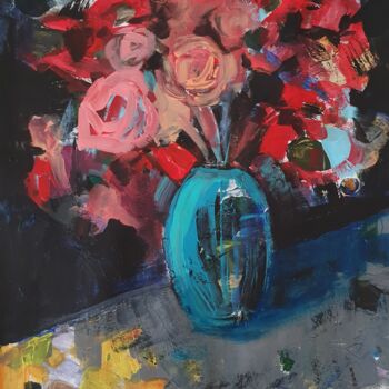 Painting titled "Turquoise vase" by Anna Radis (Anna Radis Art), Original Artwork, Acrylic